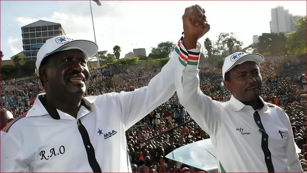 ODM leader Raila Odinga and Wiper's Kalonzo Musyoka at a past political rally.